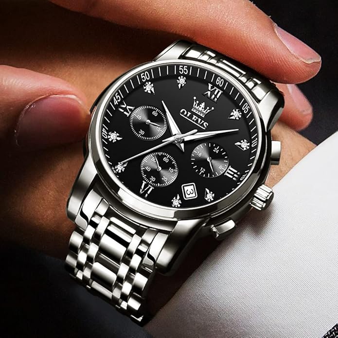 OLEVS Men's Luxury Watch Waterproof Luminous Easy Read Chronograph Watches Full Gold/White Dail/Black Face with Calendar Wristwatch
