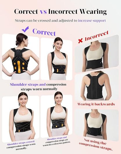 Posture Corrector for Women and Men, 5 Full Back Support Brace Rods, Adjustable Shoulder Straightener, FSA&HSA Eligible, Relief for Upper and Lower Back, Lumbar, Neck Pain (Pink, Small)