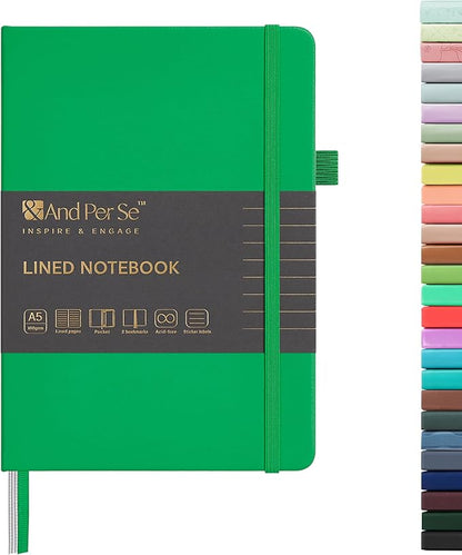 &And Per Se Lined Journal Notebook, 160 Pages, A5 5.7 x 8 inches College Ruled Thick Paper Notebook Journals (1 Pack, Emerald)