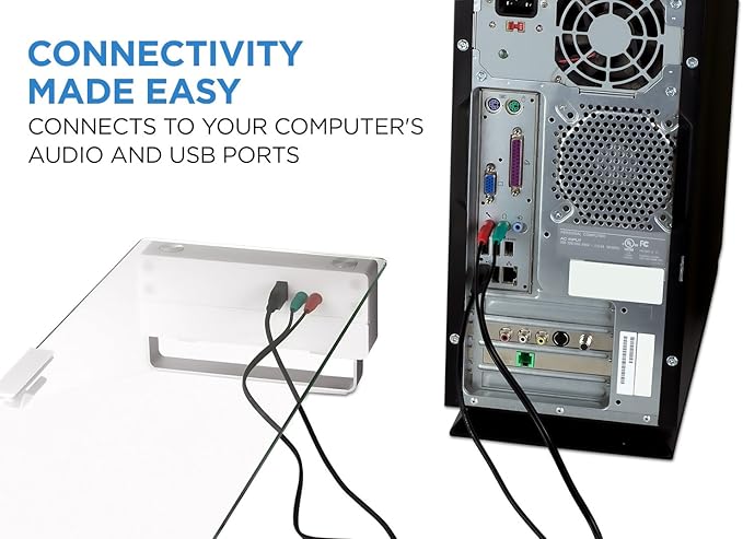 Mount-It! Glass Monitor Stand with 3 USB Ports | Desktop Riser Fits 24, 27, 30, 32 Inch Screens, 66 Lbs Capacity