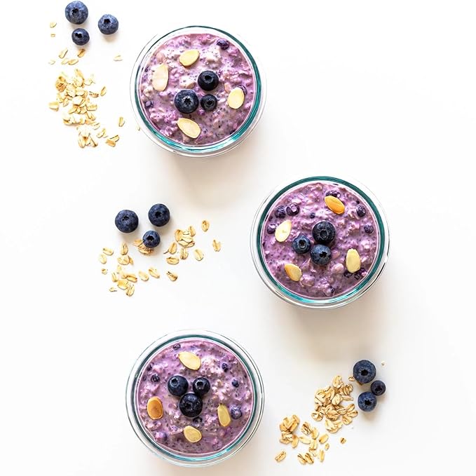 Mushroom Overnight Oats (6 Pack) Superfood Lions Mane Mushroom, Chia & Flax Seed - Organic Protein Oatmeal - High Fiber, Vegan, Gluten Free, Low Sugar - Easy Prep Plant Protein - Blueberry