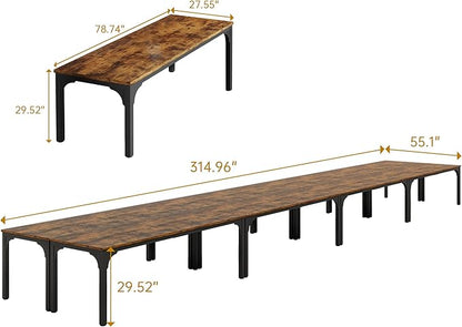 Conference Table, Super Sturdy Large Rectangle Meeting Seminar Table, Long Business Tables, Brown, 8Pcs