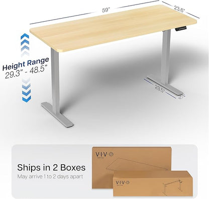 VIVO Electric 60 x 24 in Standing Desk, Memory Height Adjustment, 1B Series, One-Piece Light Wood Top, Gray Frame, DESK-KIT-1G6C