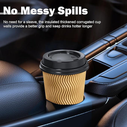 SIUQ 12 oz Coffee Cups-90 Pack Disposable Coffee Cups with Lids and Straws, Insulated Ripple Wall To Go Paper Coffee Cup for Coffee, Hot Chocolate and Hot Tea Drinks - Champagne