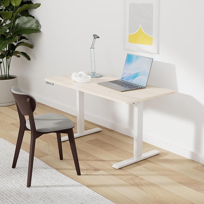 Electric Standing Desk 48 x 24 Inches Adjustable Height Sit Stand Up Desk for Home Office Computer Workstation with 2 USB Ports 3 AC Power Outlets Memory Preset and Wheels, Oak