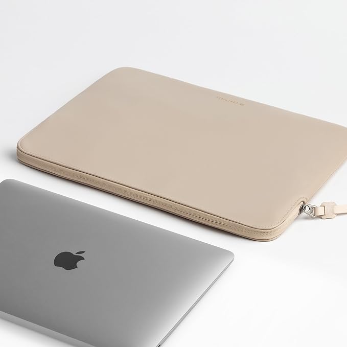 Comfyable Slim Protective Laptop Sleeve Compatible with 13/13.3/14 Inch MacBook Air & MacBook Pro, Mac Travel Case, Laptop Pouch, Slim PU Leather Cover M4/M3/M2/M1 2025-2021, Dark Beige