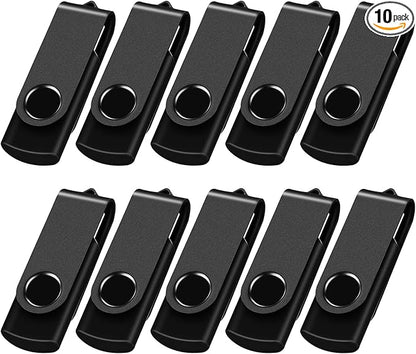 16GB USB Flash Drive, AreTop 10 Pack USB 2.0 Thumb Drives Memory Stick Swivel Jump Drive for Home & Office Use (10 Pack 16GB, Black)