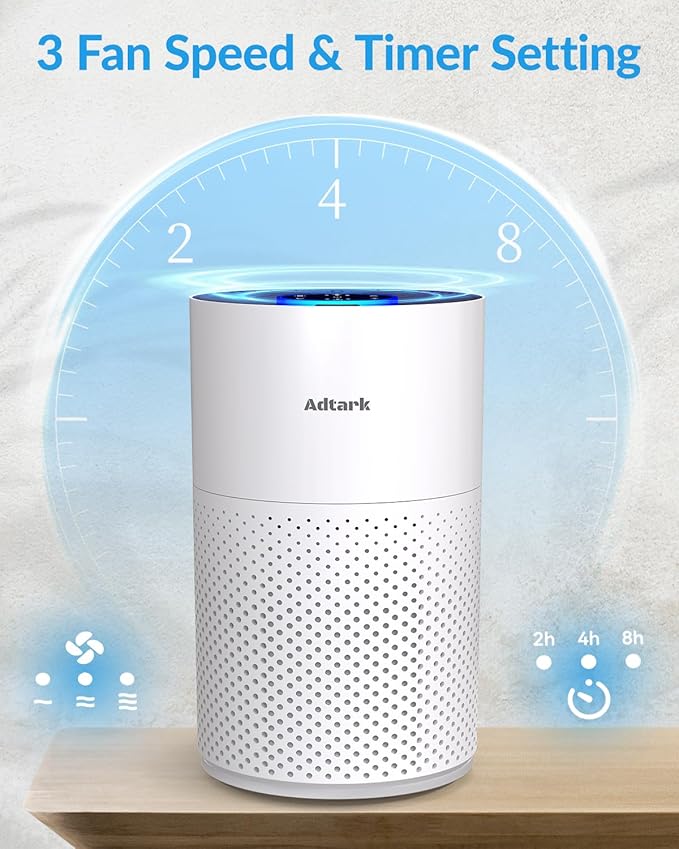 Air Purifiers for Home Bedroom, ADTARK Air Cleaner with H14 True HEPA 3-in-1 Filter, Sleep Mode & Aroma Function, 3 Light Modes, Room Air Purifier with 3 Timer for Office, Dorm, Hotel (White)