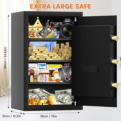 23.62'' Tall Safe Box, 5.0 Cuft Home Safety Box with A4 Fireproof Waterproof Bag, Anti-Theft Security Document Safe with Combination Lock & 3 Removable Shelves, Large Safes for Home Cash Medicines