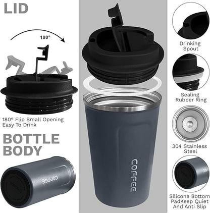 YINBAOGE Insulated Travel Coffee Mug, Spill & Leak Proof, Portable To Go Camping Stainless Steel Coffee Tumbler, Reusable Thermal Coffee Cup with Lid for Hot & Cold Drinks (2nd-Blue, 12 OZ)