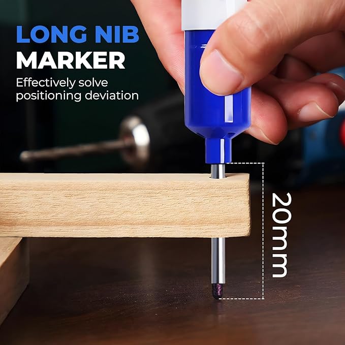 5PCS Long Head Deep Hole Marker Pens, 20mm Deep Reach Markers, Waterproof Construction Markers Marking Tool, Long Nose Marker, Permanent Markers Carpenter Ink Marker Pens, Metal Marking Pen (Black 1)