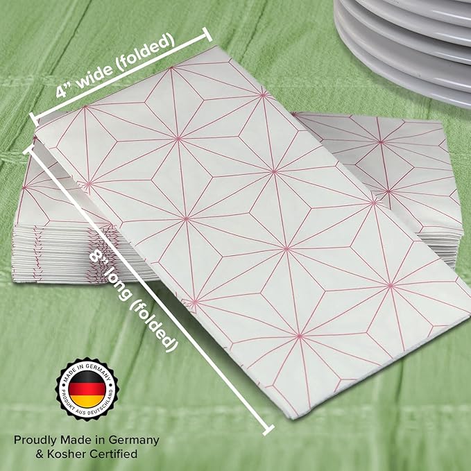 SimuLinen Rose Gold Geometric Disposable Paper Towels for Bathroom - Cloth-Like, Soft, Single-Use, Linen Feel, 12x17", 100ct (Made in Germany)