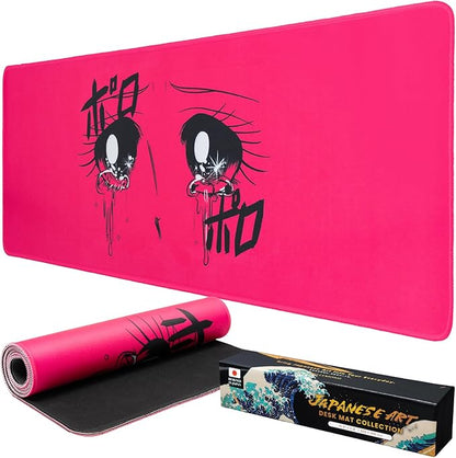 BELLEMOND Japanese Art Desk Mat | Large 31.5x11.8in Desk Pad | Anime Mouse Pad for Keyboard & Mouse | Non-Slip Base, Water-Repellent, Smooth Precision | Crying Girl - Tears of Pink Emotion