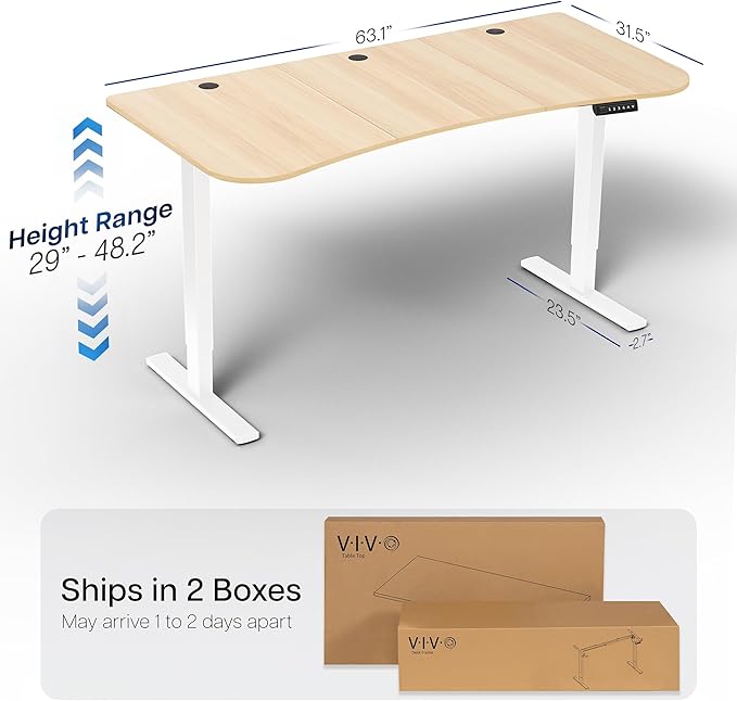 VIVO Electric 63 x 32 in Standing Desk, Memory Height Adjustment, 1B Series, Light Wood Top White Frame, DESK-KIT-1W1C