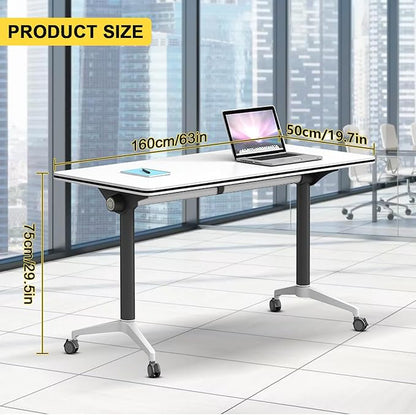 Conference Room Table with Flip-Top Design for Dynamic Meetings, Business Table Computer Desk with Heavy-Duty Frame,Foldable Seminar Meeting Tables for Home Office (4, E, 61IN)