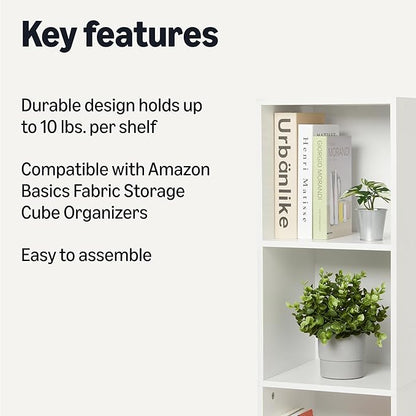 Amazon Basics 5-Cube Bookcase Compatible with Fabric Storage Cube Organizers, White
