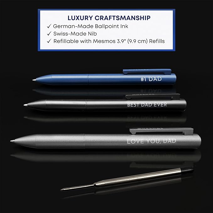 MESMOS 3Pk Luxury Fancy Pen Set, Birthday Gifts for Dad, Unique Gifts from Daughter Son Wife, Presents for Dad Birthday, Cool Black Best Ever Gift, Metal Ballpoint Pens