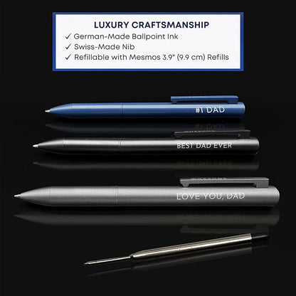 MESMOS 3Pk Luxury Fancy Pen Set, Birthday Gifts for Dad, Unique Gifts from Daughter Son Wife, Presents for Dad Birthday, Cool Black Best Ever Gift, Metal Ballpoint Pens
