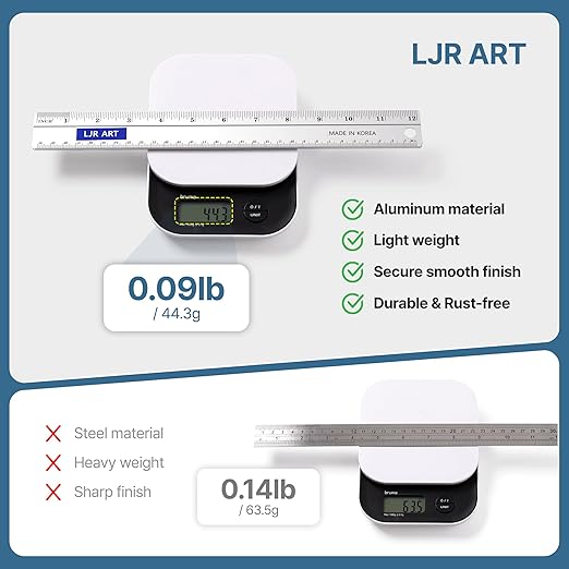 12 Inch Aluminum Cutting Ruler, Dual Scale Inch/Metric Measuring Tool with Precision Markings, Lightweight Straight Edge for Architects, Students, Engineers, and Designers