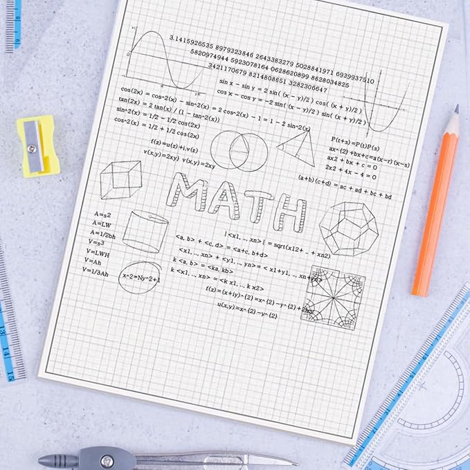 Performore Graph Paper Pad Set 2-Pack 8.5" x 11" White 4x4 Quad Ruled Notepads 50 Double-Sided Sheets per PadEasy-Tear Glue-Top Sheets for Math, Engineering & Classroom Use
