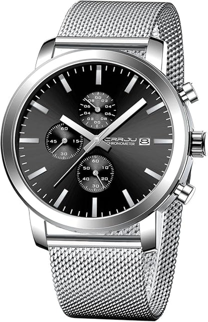 CRRJU Mens Stylish Casual Quartz Watches for Men Luxury Waterproof Calendar Chronograph Japan Movement Wristwatches