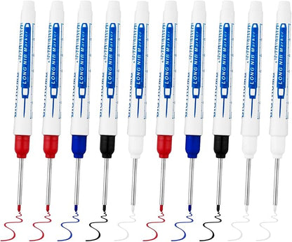 10 Pcs Long Head Deep Hole Marker, 35MM Long Nib Marker, Multi-purpose Deep Hole Markers Pens, Quick Dry Waterproof Colorful Carpenter Pen Markers for Construction Bathroom Woodworking