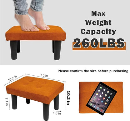 CAROLMADE Ottoman Foot Rest, Suede Small Ottoman Foot Stool with Legs Modern Footstool Ottomans for Living Room Entryway Office, Orange