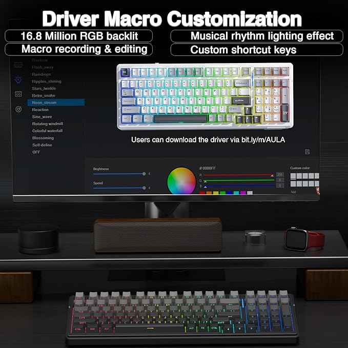 AULA F99 Pro Wireless Mechanical Keyboard,Gasket Structure Hot Swappable Custom Keyboard,RGB Backlit,Creamy Sound,Side Printed PBT Keycaps,2.4GHz/USB-C/BT5.0 Computer Gaming Keyboards
