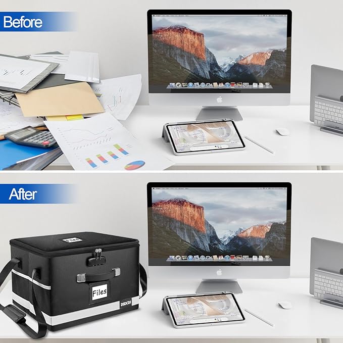 2 Pack Fireproof File Box with Stay-Open Straps, Fireproof Document Box with Lock, Portable File Organizer Filing Cabinet with Handles for Hanging Letter/Legal Folder, 15.5" x 12.3" x 10.5"
