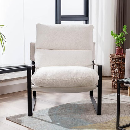 LukeAlon Modern Sherpa Accent Armchairs Set of 2, Upholstered Living Room Chairs with Metal Base Thickened Cushion Single Sofa Chairs Comfy Lounge Chairs for Bedroom Living Room, White