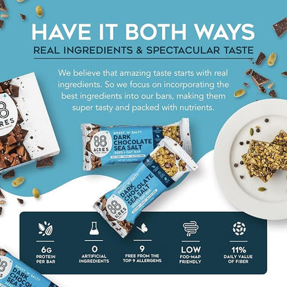 88 Acres Granola Bars | Gluten Free, Nut-Free Oat and Seed Snack Bar | Vegan & Non GMO | 6 Pack (Dark Chocolate Sea Salt))