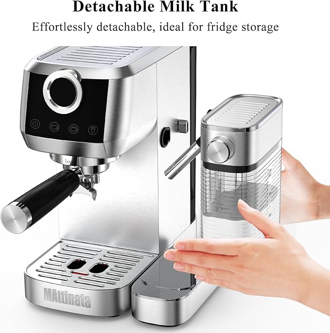MAttinata Cappuccino Coffee Machine, Espresso Machine Touchscreen Control with Auto Milk Frother, Stainless Steel Espresso Maker 20 Bar, Latte Coffee Maker with for Home, Office with Timer
