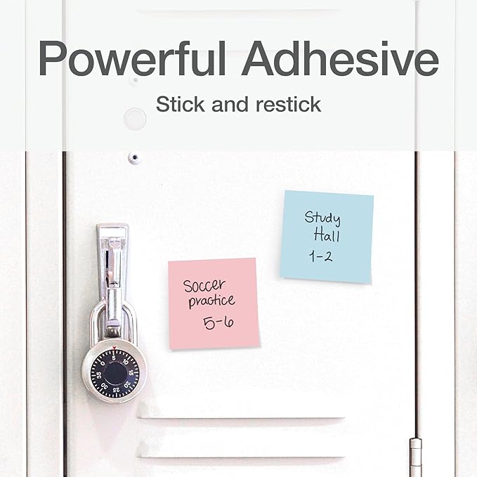 Redi-Tag Power Stick Notes, 12 Sticky Note Pads, 3 x 3 inch, Sticky Notes for School, Office, Home and Classroom, 4 Pastel Colors: Yellow, Blue, Green and Pink, 12 Pads Per Pack (1014129)