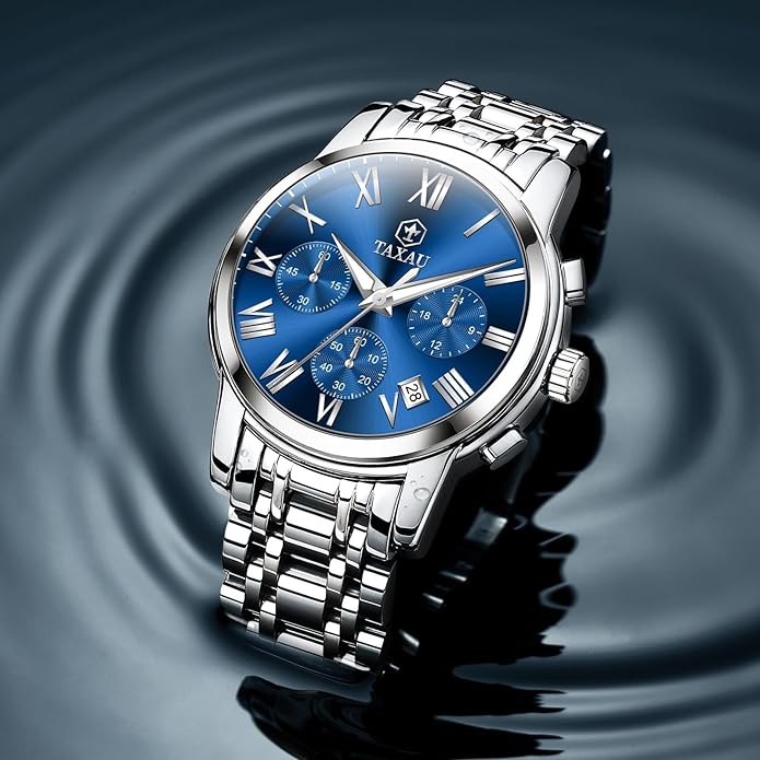 Watch Men Stainless Steel Luxury Diamond Chronograph with Date Business reloj de Hombre