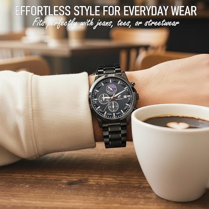 Distinctive Mens Analog Chronograph Watches with Auto Date & Multi Subdials, Fashion Casual Sport Quartz Wrist Watches with Luminous, 3ATM Waterproof, Valentines Day Gifts for Him, Boyfriend, Husband, Dad