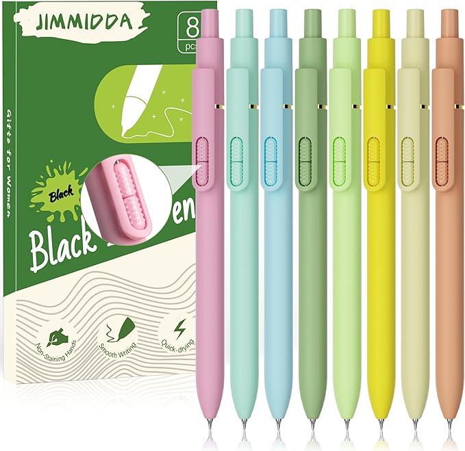 8Pcs Gel Pens Black Ink - 0.7mm Medium Point Black Pens | Smooth Writing Quick-drying Retractable Journaling Pen for Women Men (Light - 8Pcs)