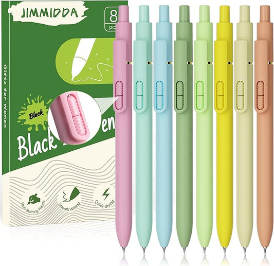 8Pcs Gel Pens Black Ink - 0.7mm Medium Point Black Pens | Smooth Writing Quick-drying Retractable Journaling Pen for Women Men (Light - 8Pcs)