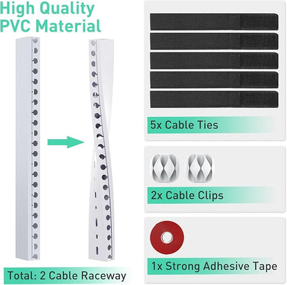 Updated White Cable Raceway Kit, 77 (5x15.5) inch Open Slot Wire Covers for Cords, Cable Management System to Hide Under Desk/TV/Computer/Net/Power Cords(Pack 5)