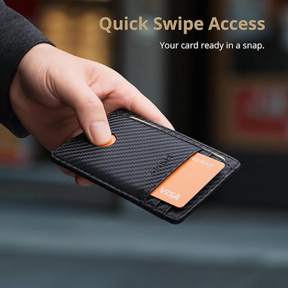 Buffway Slim Minimalist Front Pocket RFID Blocking Leather Wallets for Men and Women - Carbon Fiber Black