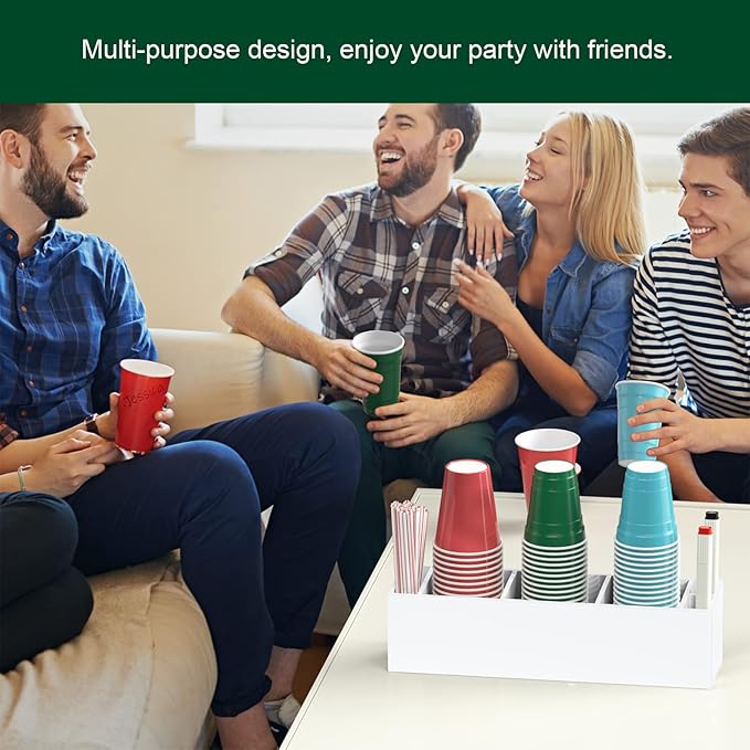 Triple Cup Holder With Marker Slot, Party Dispenser Acrylic Organizer, Mark Your Drink Caddy, Modern Bar Counter Decor, White