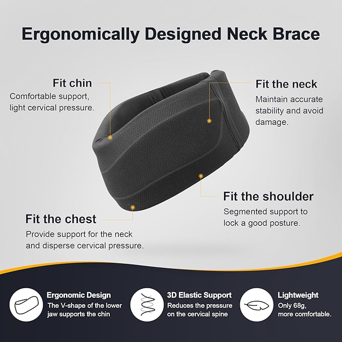 CozyHealth Neck Brace for Neck Pain and Support, Soft Neck Support Relieves Pain & Pressure in Spine for Women & Men, Wrap Align Stabilize Vertebrae Foam Cervical Collar for Sleeping (Black, S, 3" Middle Height)