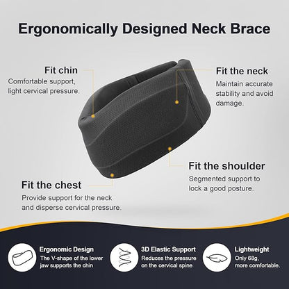 CozyHealth Neck Brace for Neck Pain and Support, Soft Neck Support Relieves Pain & Pressure in Spine for Women & Men, Wrap Align Stabilize Vertebrae Foam Cervical Collar for Sleeping (Black, S, 3" Middle Height)