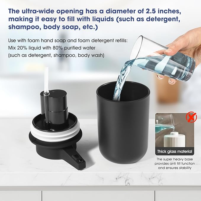 2 Pack Automatic Liquid Soap Dispenser, 10.5oz Touchless Electric Hand Soap Dispenser, Rechargeable Liquid Pump for Bathroom or Kitchen Sink, Waterproof Design (Black)