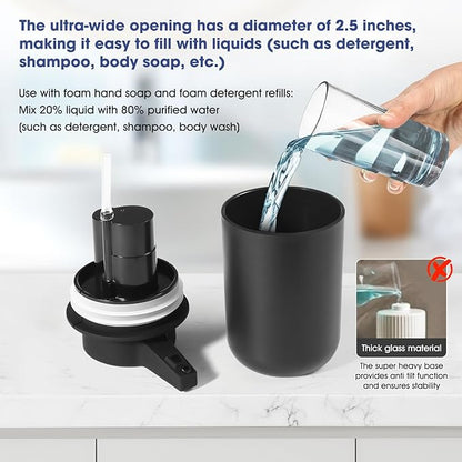 2 Pack Automatic Liquid Soap Dispenser, 10.5oz Touchless Electric Hand Soap Dispenser, Rechargeable Liquid Pump for Bathroom or Kitchen Sink, Waterproof Design (Black)
