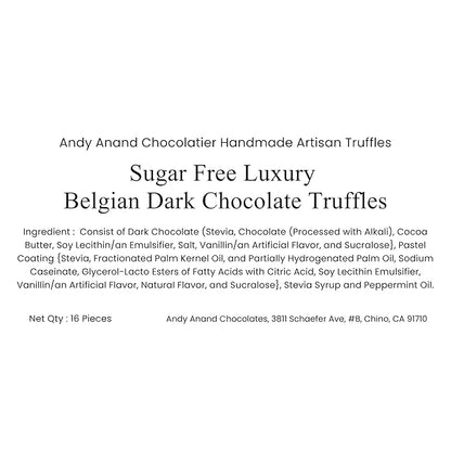 Andy Anand Chocolatier Sugar Free Belgian Dark Chocolate Truffles - Gluten Free & Diabetic-Friendly Chocolate Truffles Gift Box, Assorted Flavors Belgian Truffles With Guilt-Free Indulgence (15 Pcs)