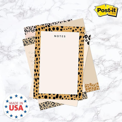Modern Animal Print Sticky Notes / 4" x 6" Repositionable Sticky Note Pads/Five Unique Pattern Designs/Made in The USA
