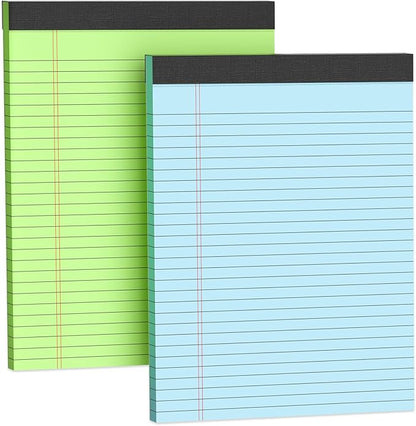 Colored Legal Pads 8.5 x 11, 2 Pack Colored Note Pads 8.5 x 11, Colored Writing Pads 8-1/2 x 11, Letter Size Writing Tablets Lined Notepad Wide Ruled, 30 Sheets per Note Pad, Perforated Notepads