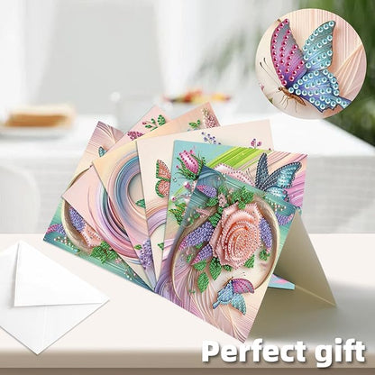 jinglinhh 12pcs Diamond Art Painting Romantic Rose Tulip Flower Bouquet Musical Notes Greeting Cards with Envelopes, DIY Card Making Kits for Adults, Diamond Art Postcards Christmas Cards Craft Gifts