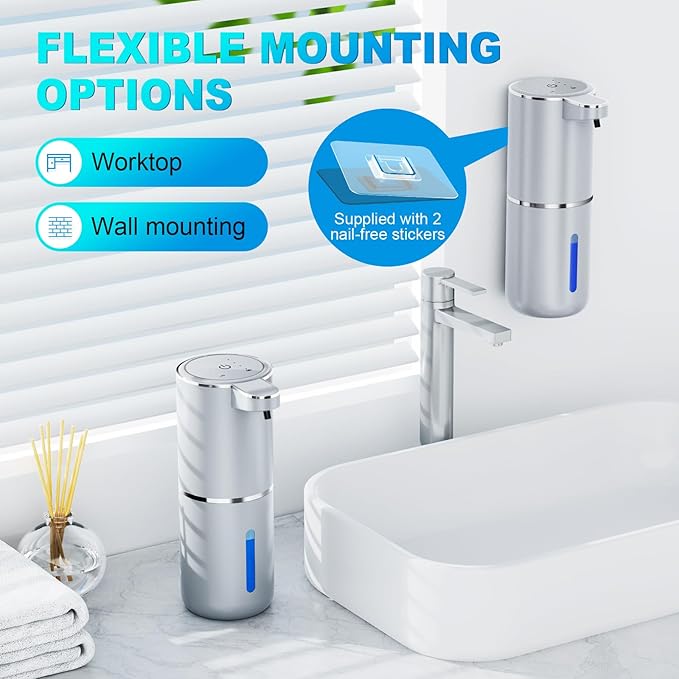 Automatic Liquid Soap Dispenser,380ml Wall Mount Touchless 4 Gear Adjustable Electric Liquid Soap Dispenser,USB Rechargeable with Sensor for Bathroom,Kitchen,Office