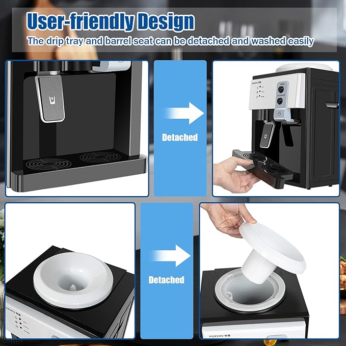 Water Dispenser Top Loading Countertop Water Cooler Dispenser with 3 Temperature Settings Desktop Electric Hot and Cold Dispensers for Home, Office, Dormitory (European White)